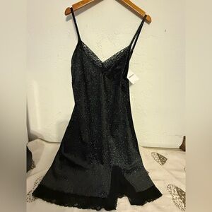 Elegant rhinestones  Black Lace Trim club party  dress